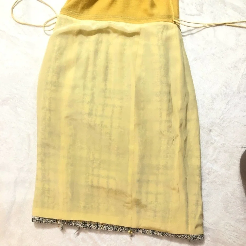 Carolina Herrera Yellow Grey tweed skirt dress 4
